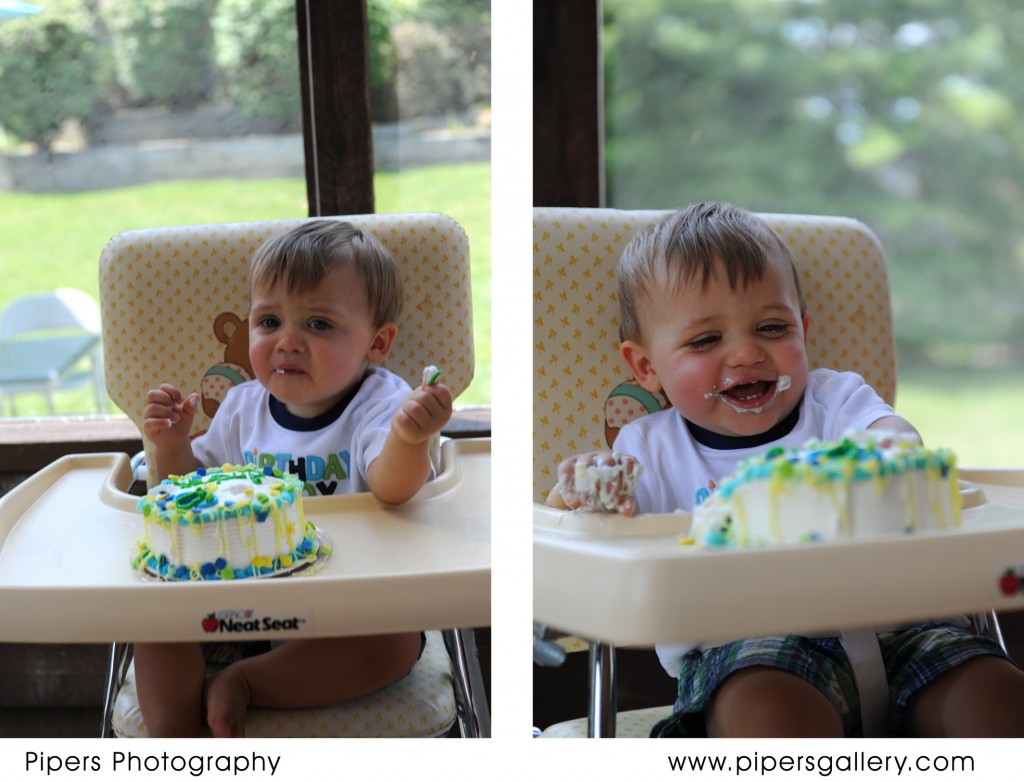 Smash cake!  We found out he isn't a huge fan of icing - but loves to smash it!