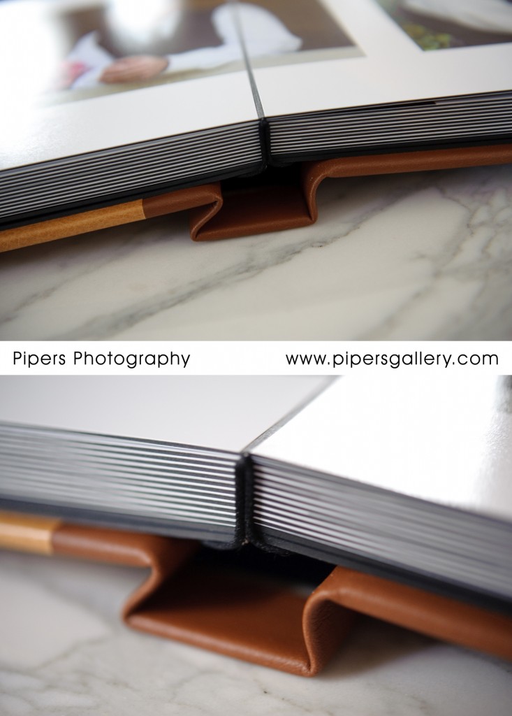 Sample Album - 10x10 Flushmount Album.  Accent Leather:  Autumn,  Back cover/spine leather: Saddle