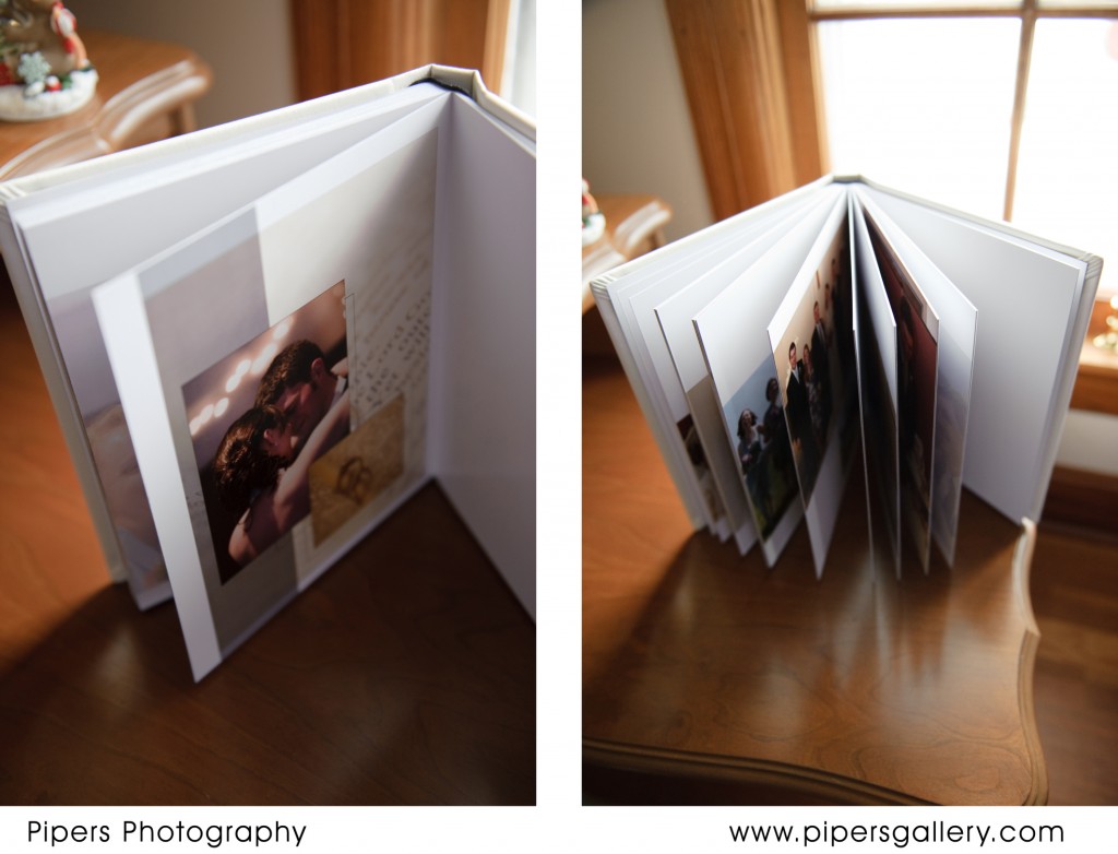 8x10 Coffee Table Album.  Leather color: Pearl.  Imprinting in Black on spine and cover.  