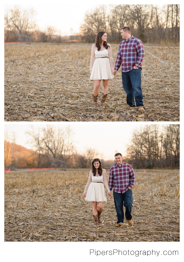 An outdoor country inspired engagement session in Sugar Grove Ohio in corn fields and bridges in the town of Sugar Grove Ohio by Pipers Photography Krista Piper 