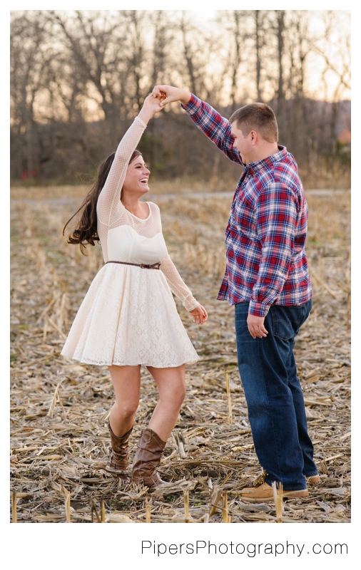 An outdoor country inspired engagement session in Sugar Grove Ohio in corn fields and bridges in the town of Sugar Grove Ohio by Pipers Photography Krista Piper 