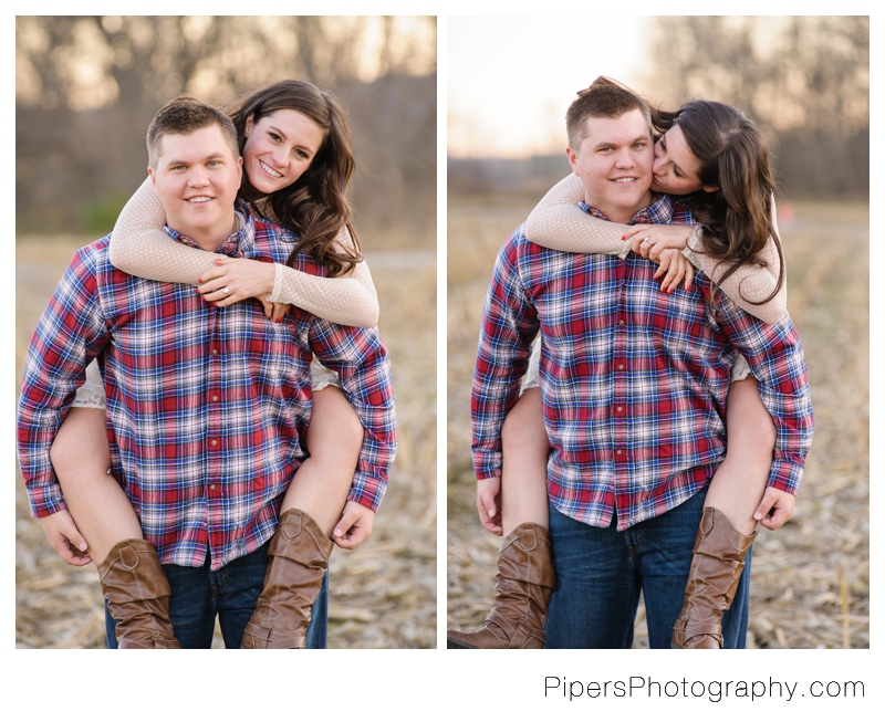 An outdoor country inspired engagement session in Sugar Grove Ohio in corn fields and bridges in the town of Sugar Grove Ohio by Pipers Photography Krista Piper 