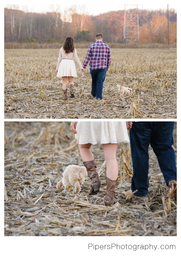 An outdoor country inspired engagement session in Sugar Grove Ohio in corn fields and bridges in the town of Sugar Grove Ohio by Pipers Photography Krista Piper 