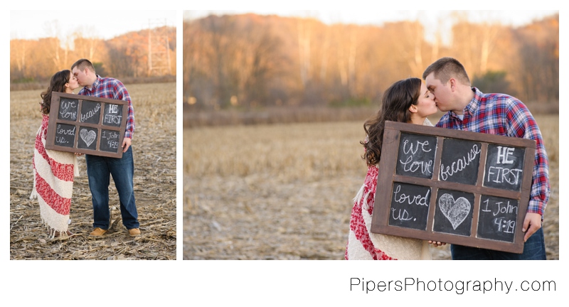 An outdoor country inspired engagement session in Sugar Grove Ohio in corn fields and bridges in the town of Sugar Grove Ohio by Pipers Photography Krista Piper 