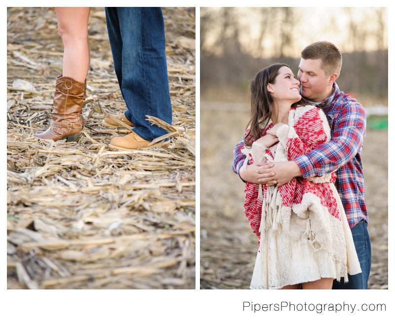 An outdoor country inspired engagement session in Sugar Grove Ohio in corn fields and bridges in the town of Sugar Grove Ohio by Pipers Photography Krista Piper 