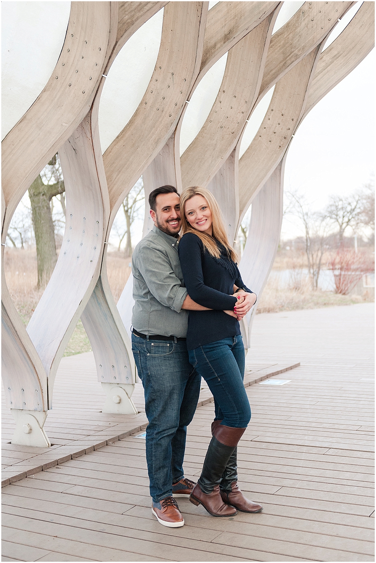 Chicago IL Engagement Photography Session Gold Coast, West Loop and Lincoln Park engagement Session Wooden Bridge by Jeanne Gang Pipers Photography