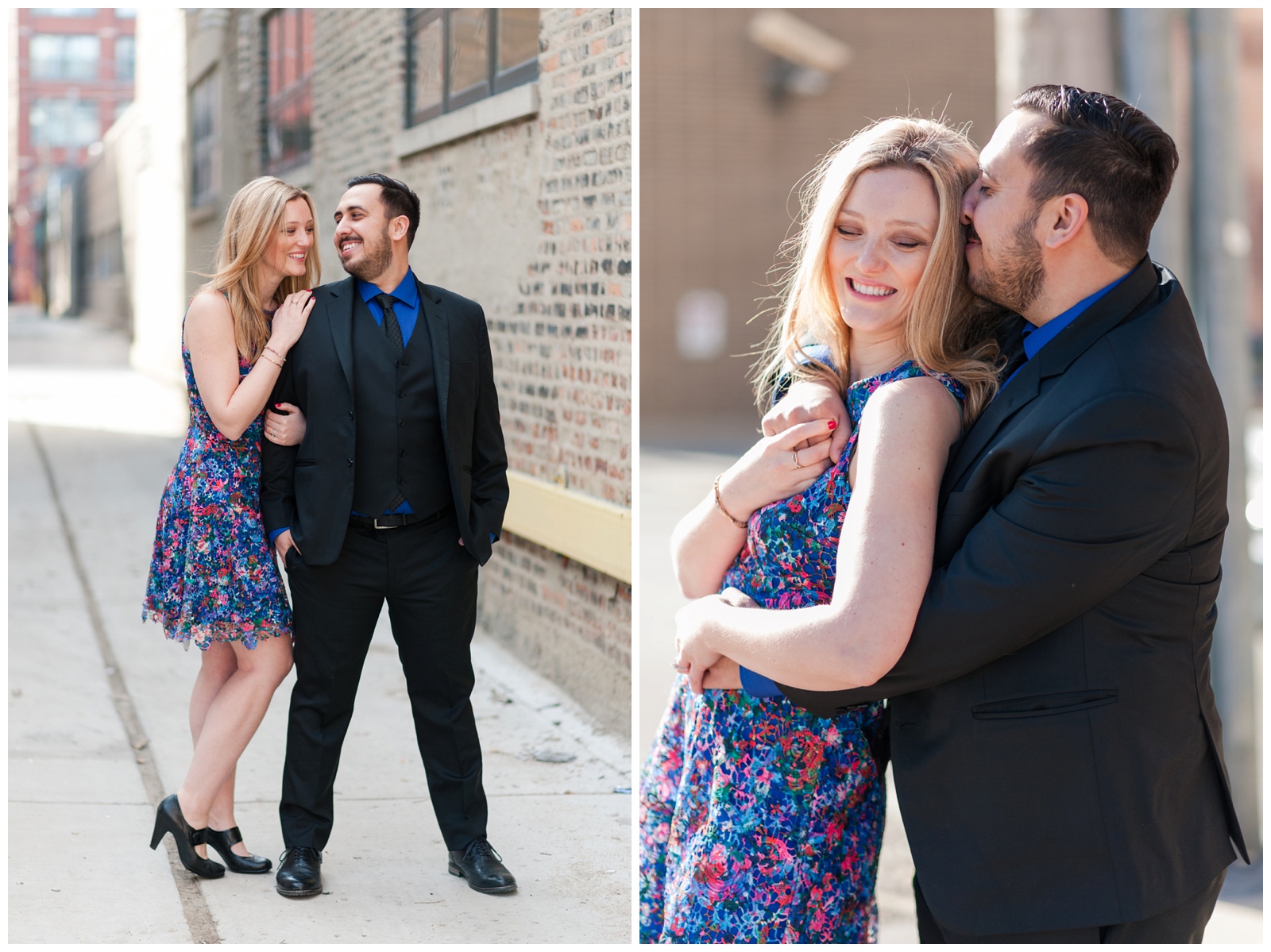 What to Wear for Your Engagement Session in Chicago Illinois with a rent the runway floral dress