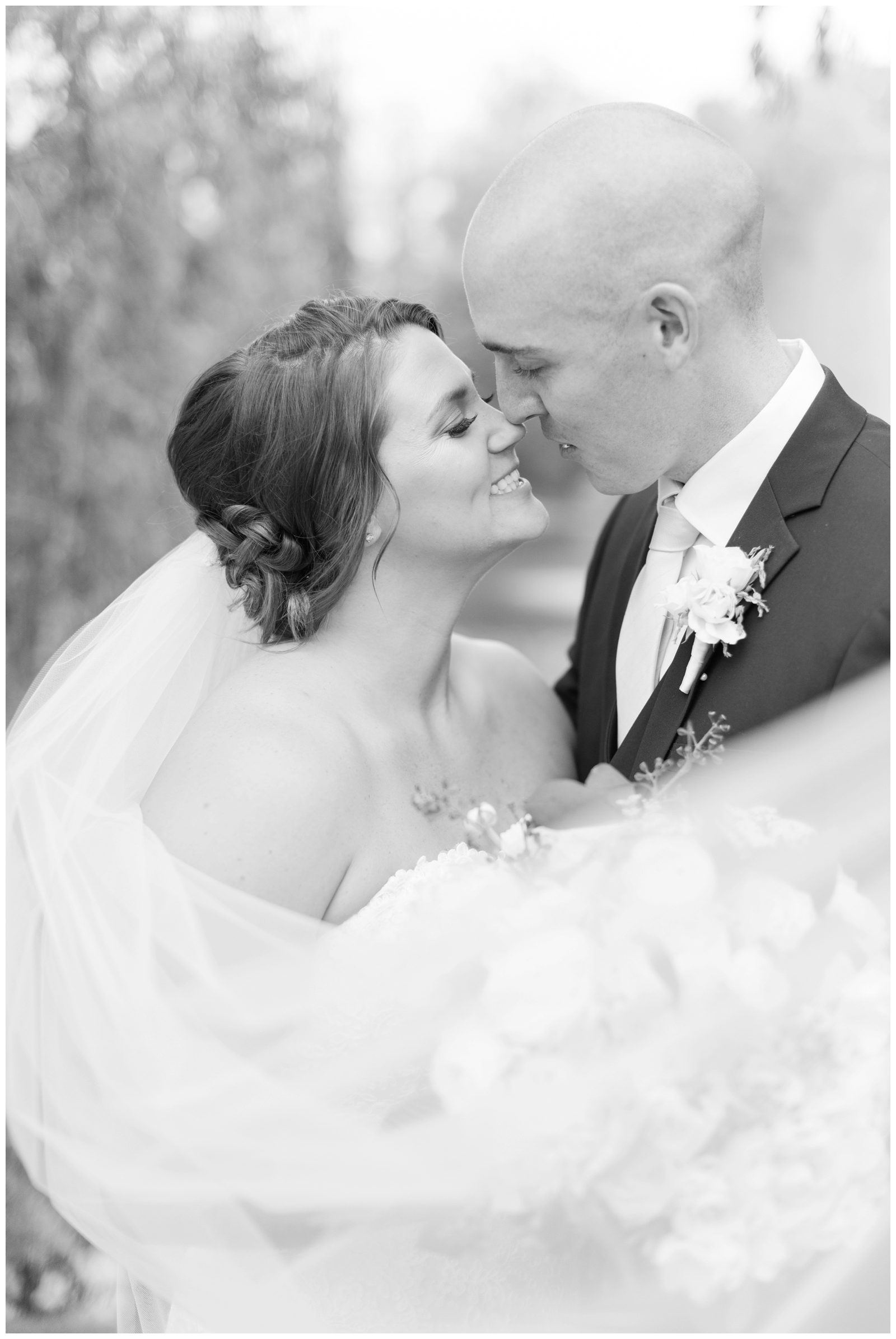 black and white portrait of Ohio couple on wedding day at Brookside Golf and Country Club