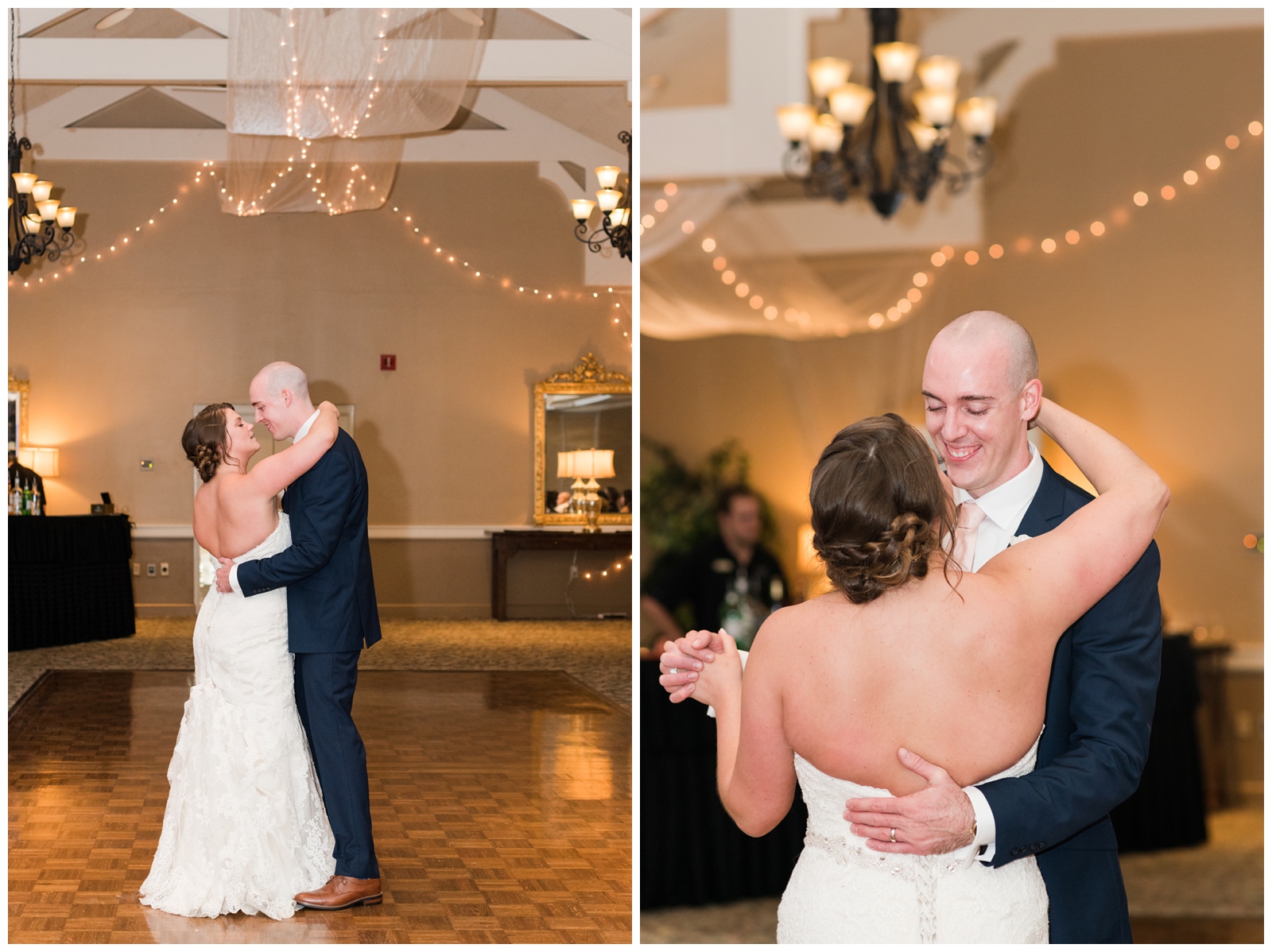 bride and groom's first dance at elegant Brookside Golf and Country Club wedding reception