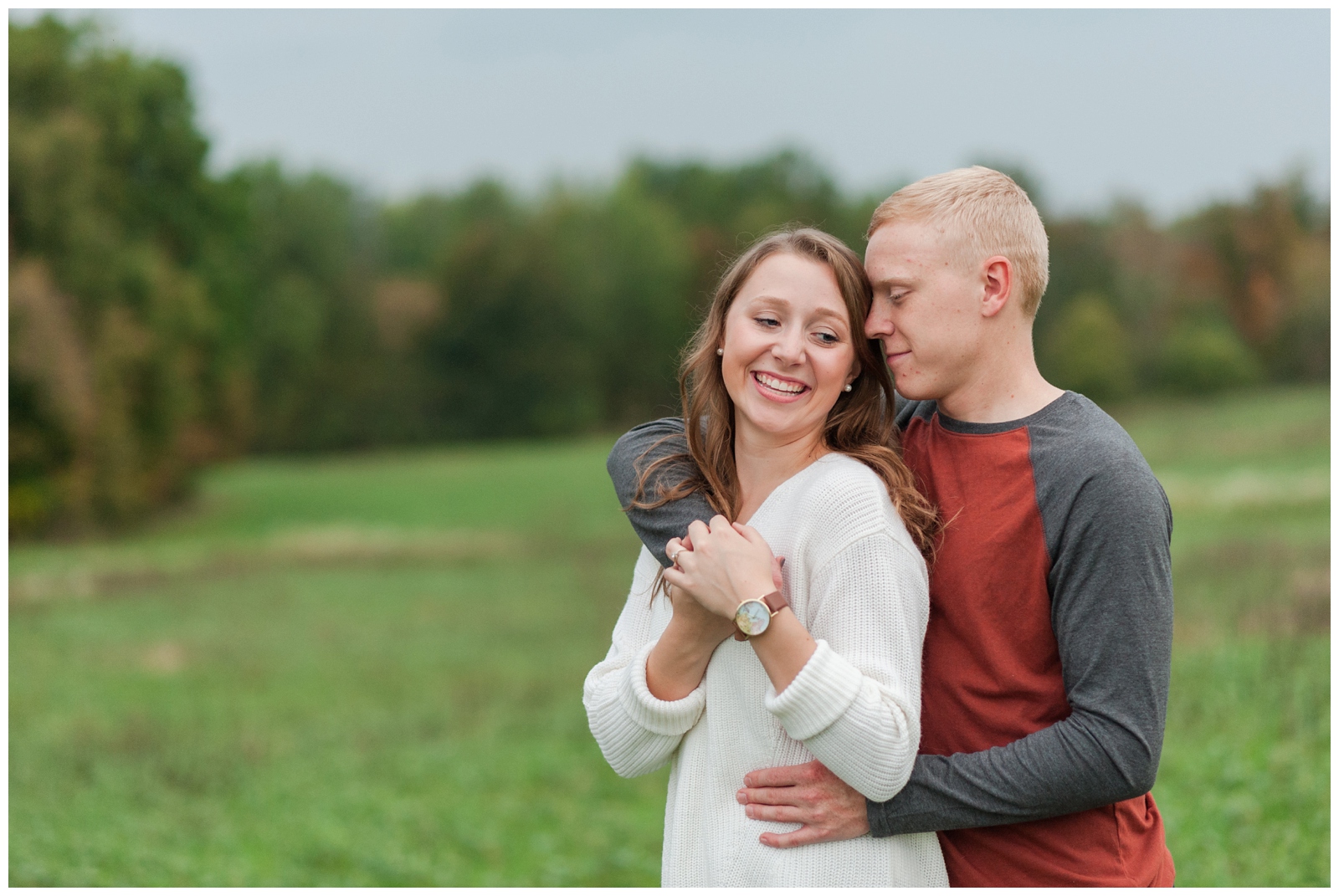 engaged couple hugging each other during Country Engagement Session Sunbury Ohio