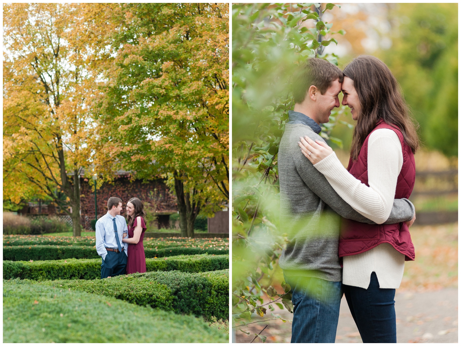 couple looking at each other during their engagement photos at franklin park conservatory 
