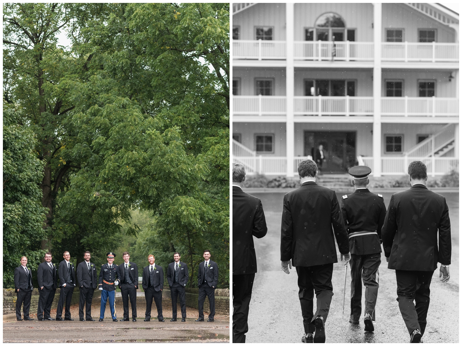 military and groomsmen photos during a wedding day at irongate equestrian center 