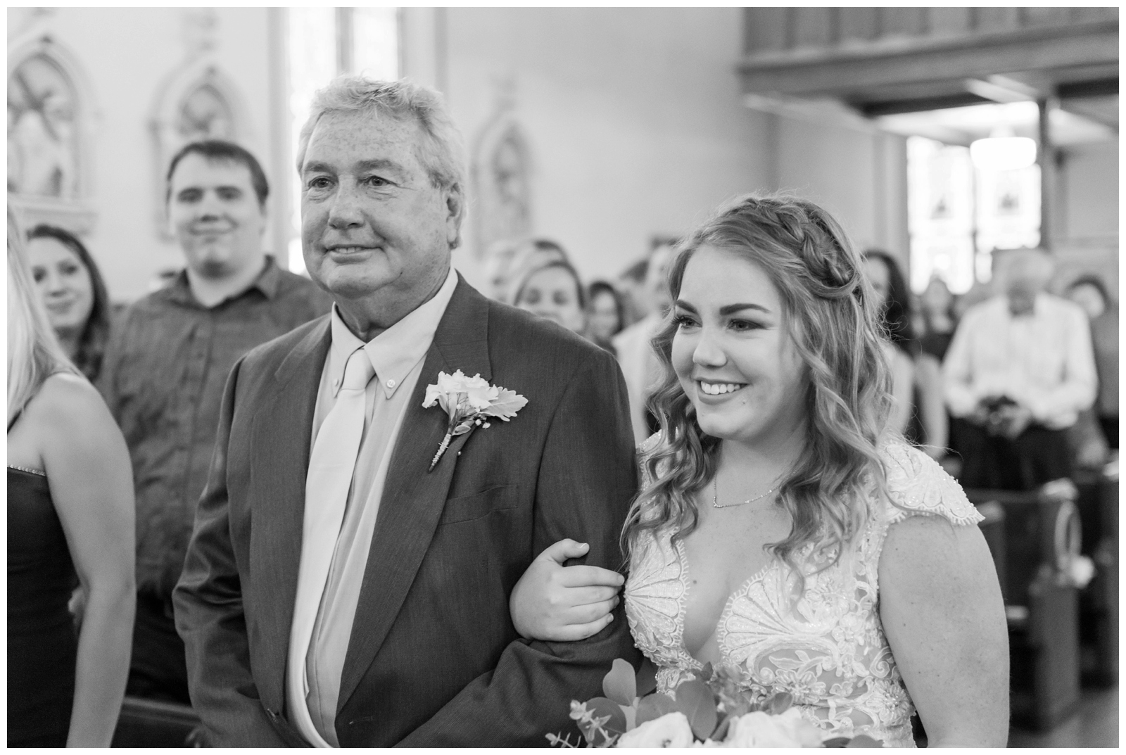 father walks bride down the aisle at Ohio church for ceremony