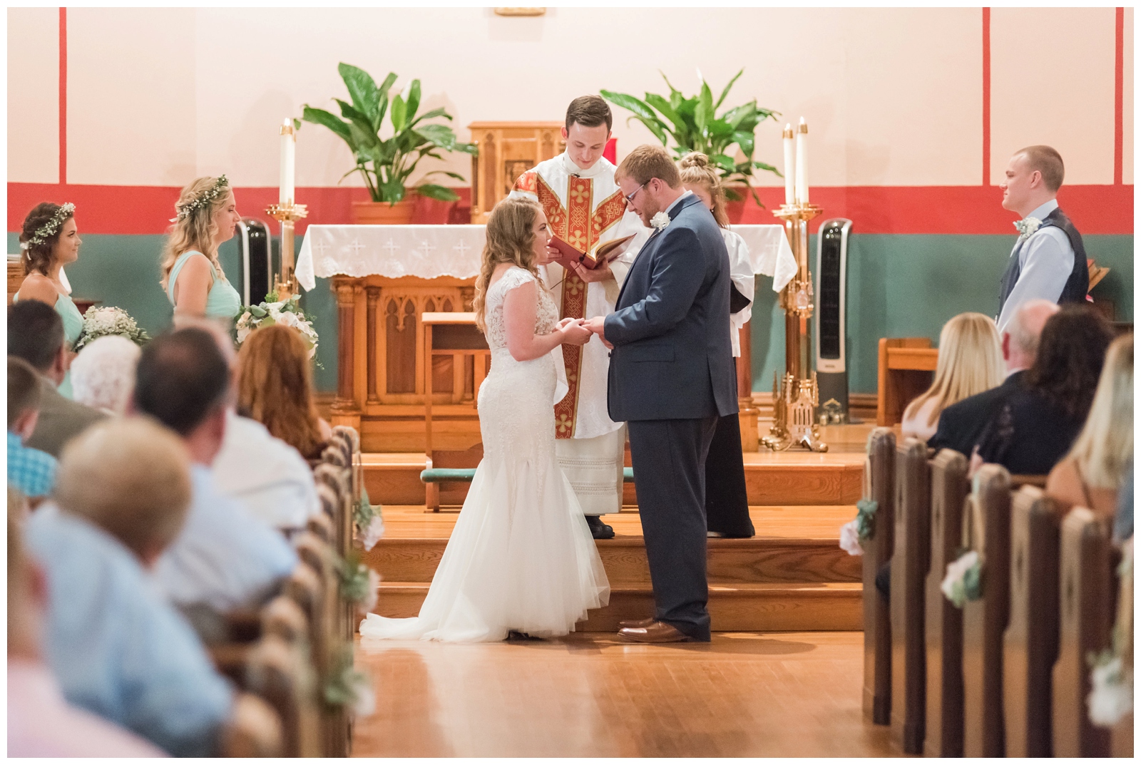 bride and groom exchange vows during Ohio wedding ceremony at church