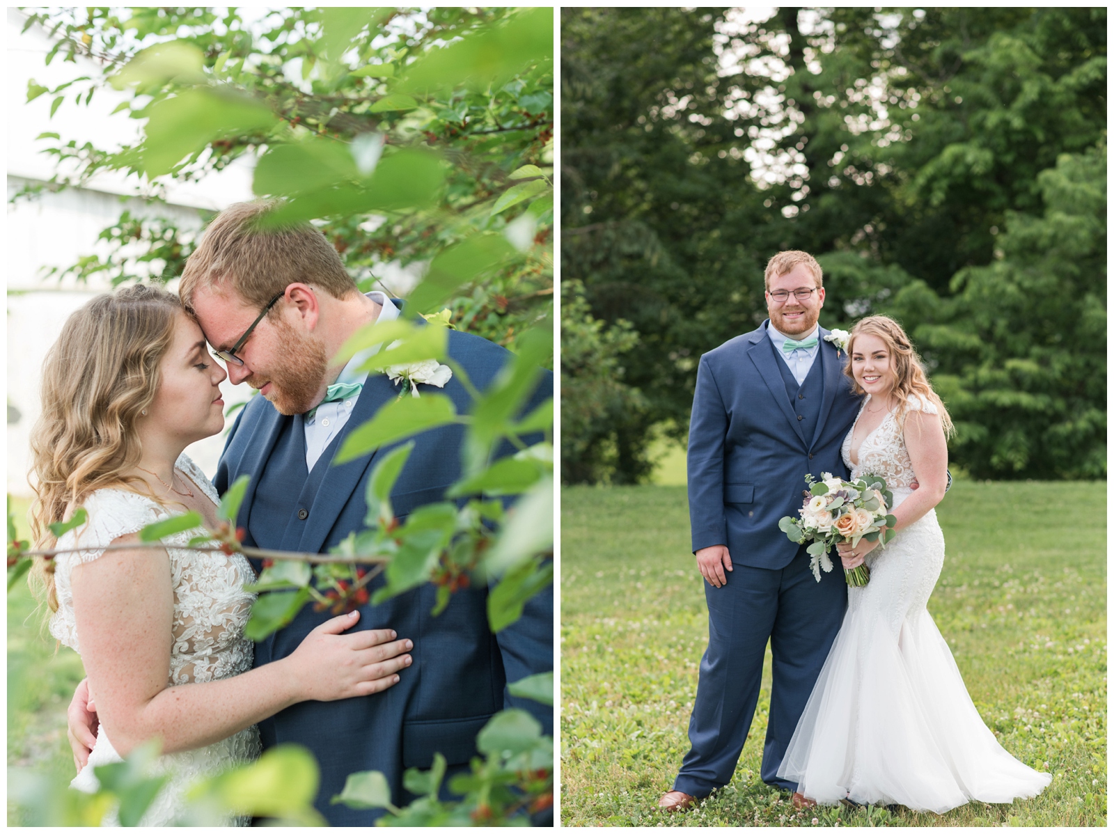 newlyweds cuddle up for portraits outside at EagleSticks Golf Club