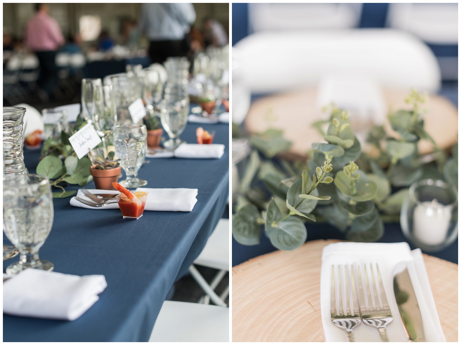 wedding reception details with succulent name cards and favors