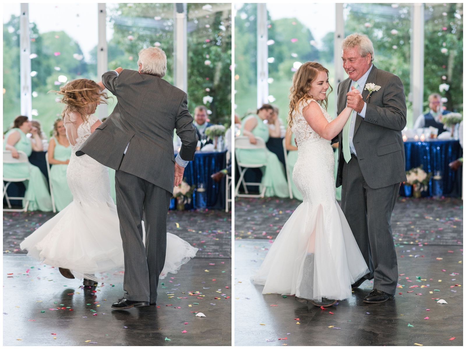 father twirls his daughter during father-daughter dance at EagleSticks Golf Club