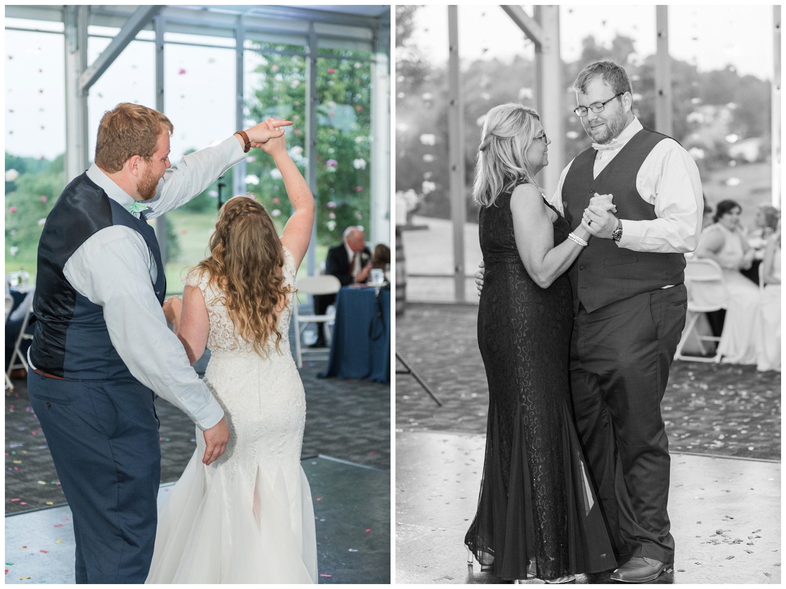 groom dances with bride and mother during reception at EagleSticks Golf Club