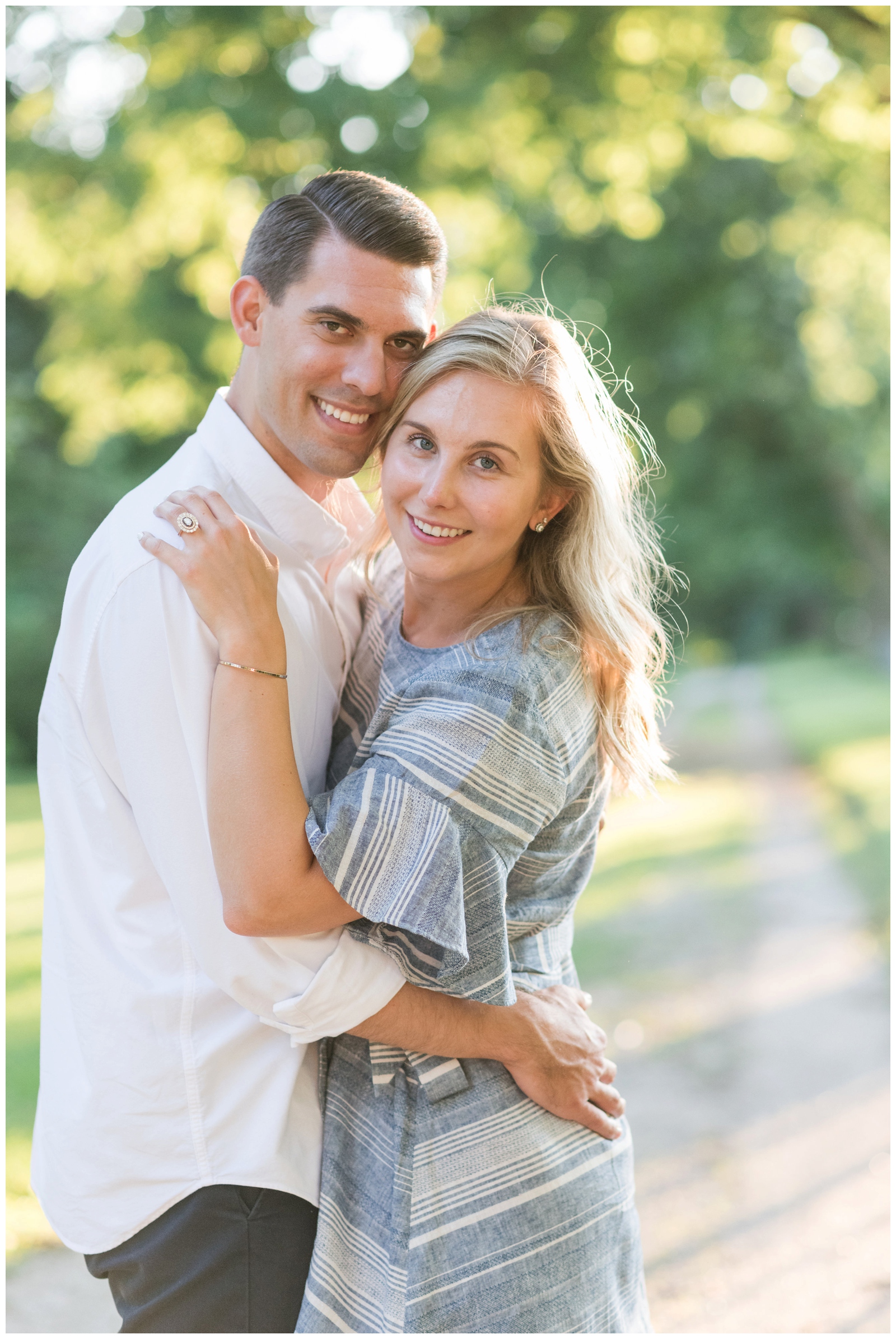 summer engagement session at Park of Roses with bride and groom