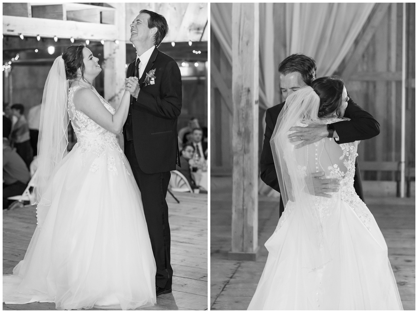 bride and dad dance during OH wedding reception at Pretty Prairie Farms