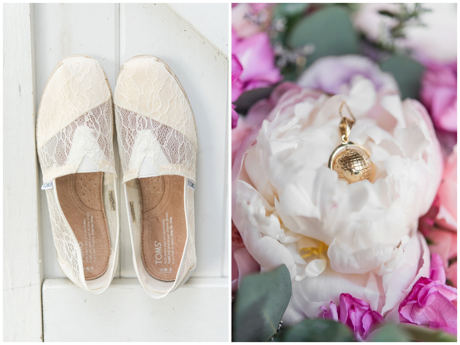 bride's TOMS and gold jewelry for farm wedding in Ohio