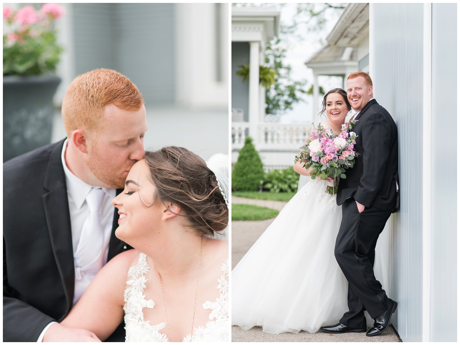 Bride and Groom smile during wedding portraits in Urbana OH