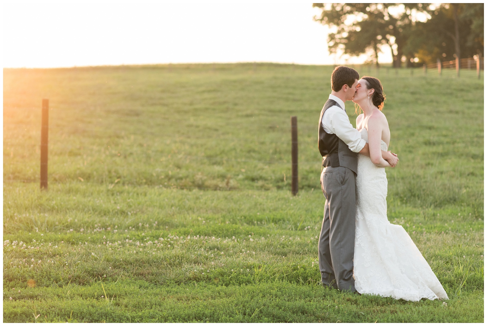 bride and groom kissing at sunset at harvest adventures in bremen ohio