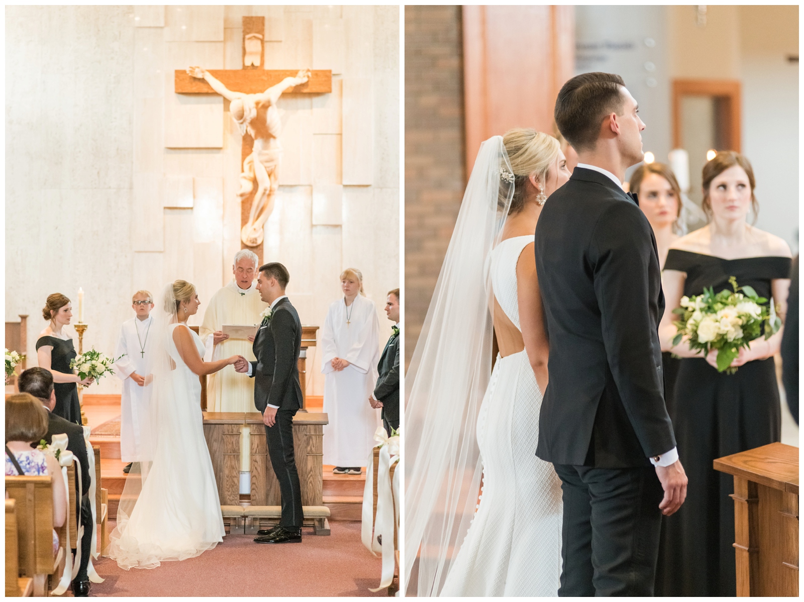 bride and groom exchange vows in Ohio church photographed by Pipers Photography