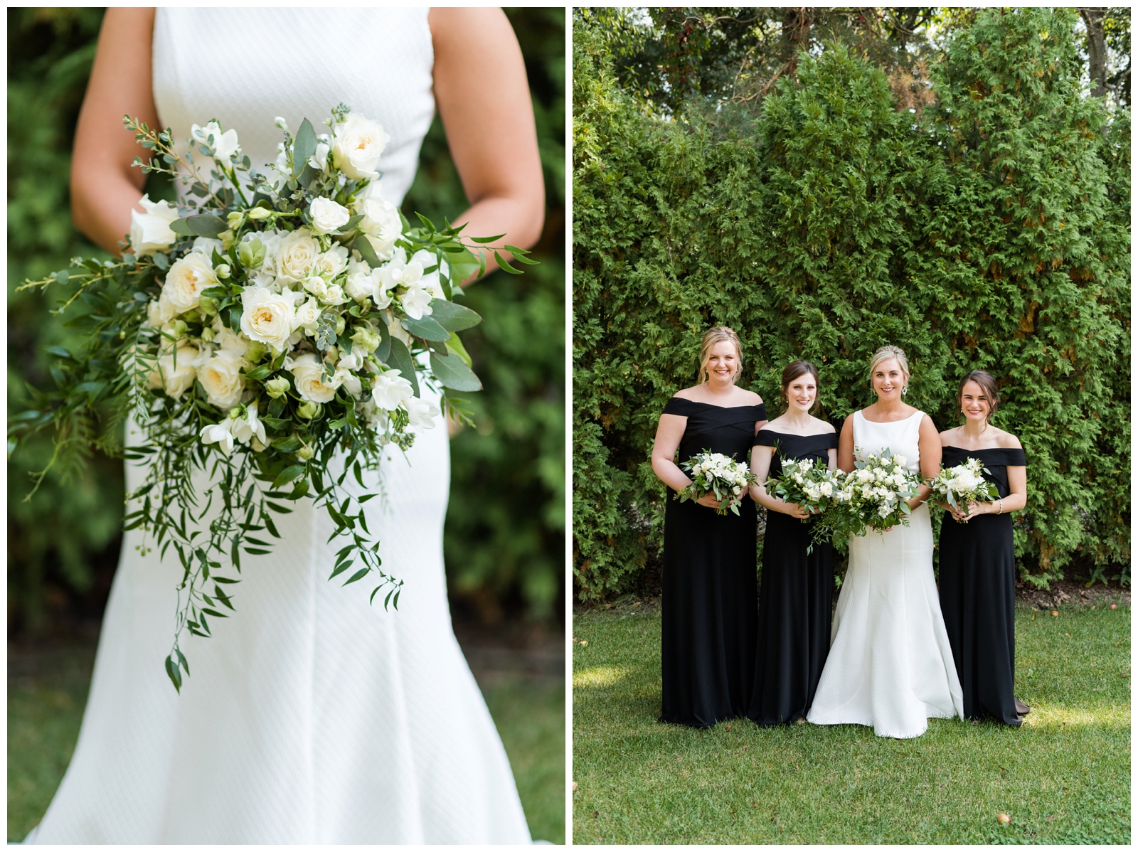 All-white wedding bouquet for the bride by The English Garden with greenery accents