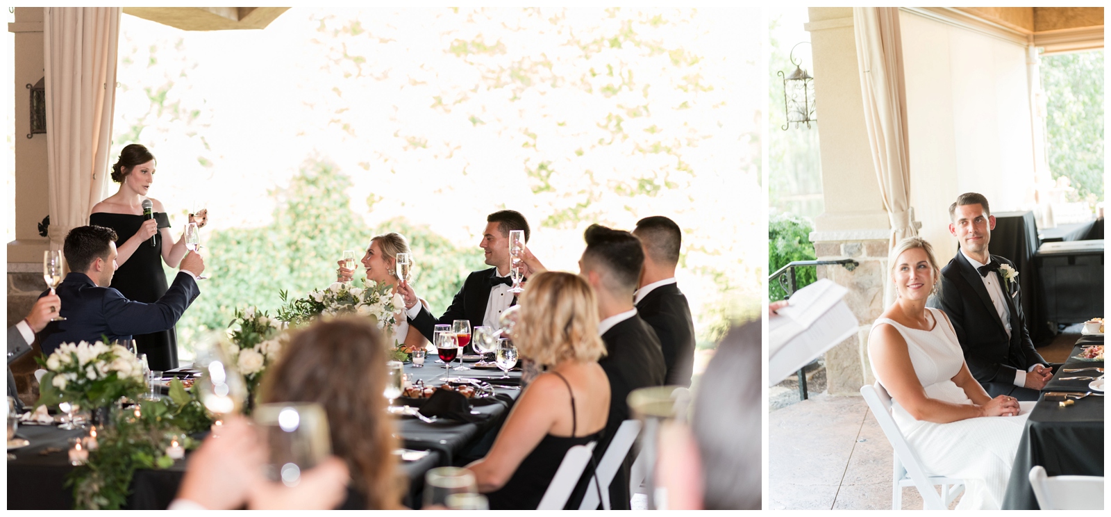 bridesmaid gives toast during Italian vineyard wedding reception