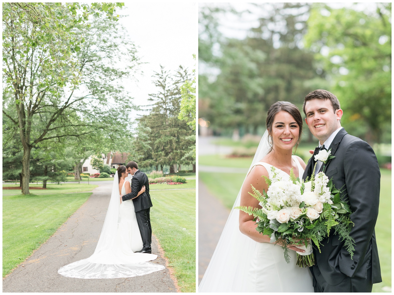 Brookside Golf and Country Club wedding portraits of newlyweds along driveway