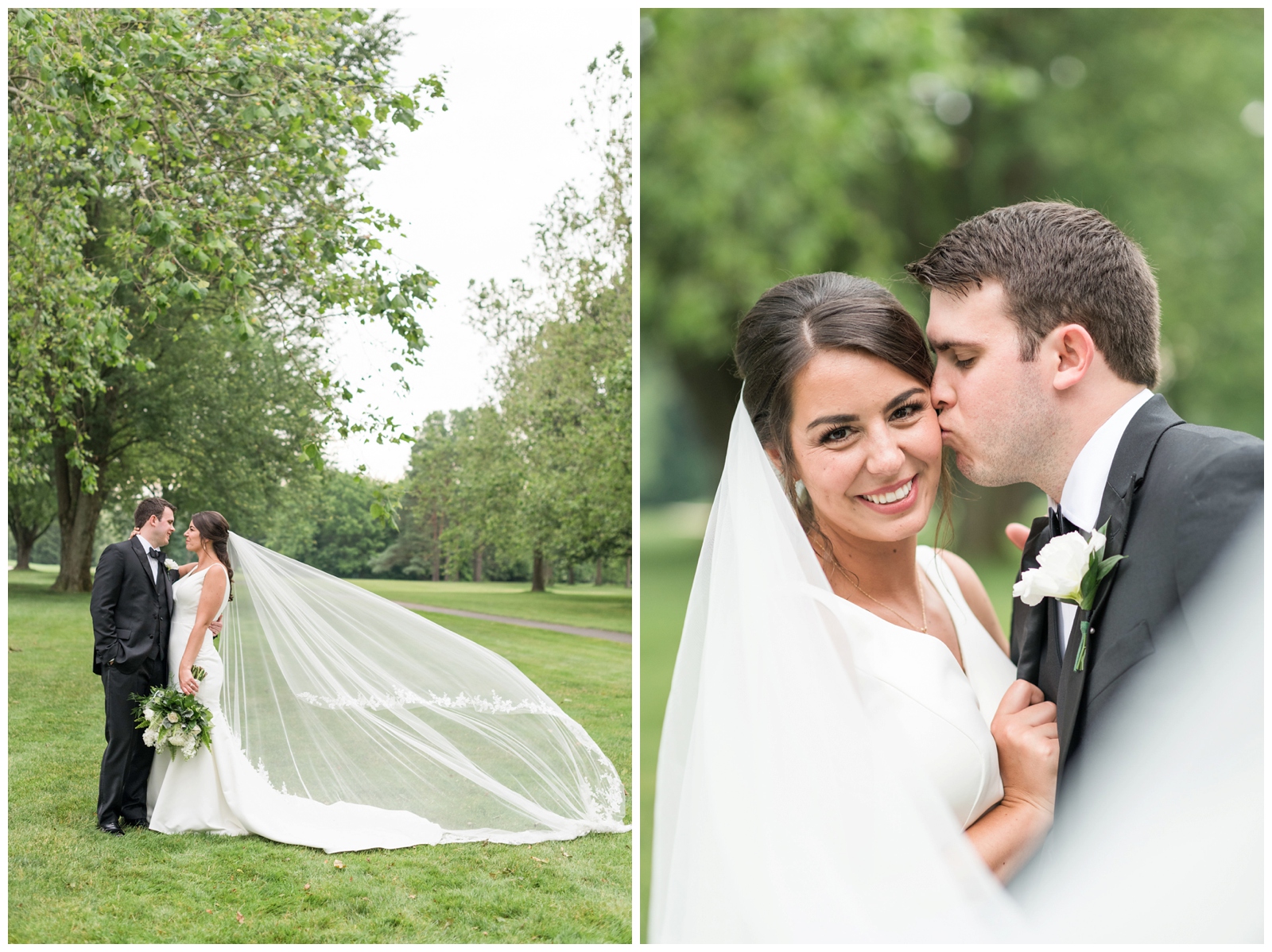 wedding portraits at Brookside Golf and Country Club among green trees with OH newlyweds