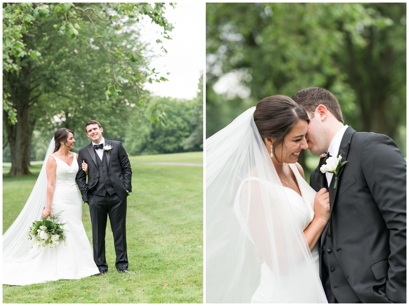 bride holds onto groom in black suit during Columbus OH wedding portraits by Pipers Photography