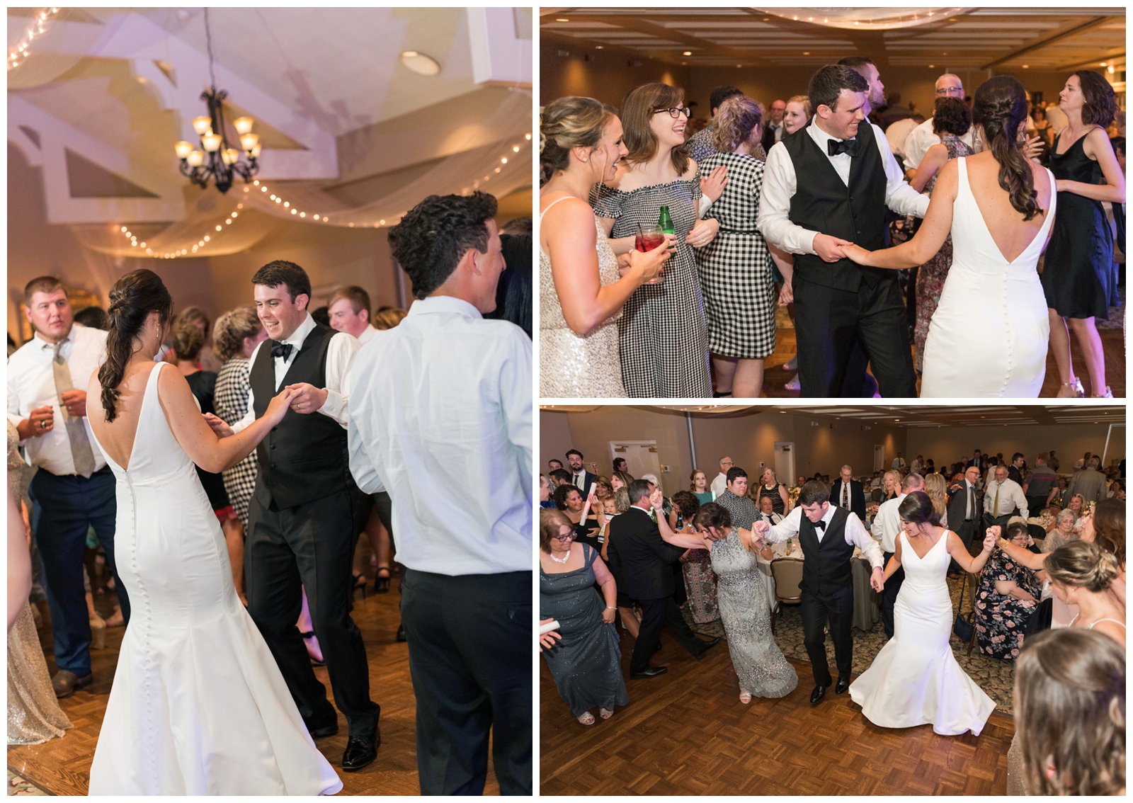 bride and groom dance with wedding guests at Brookside Golf and Country Club 