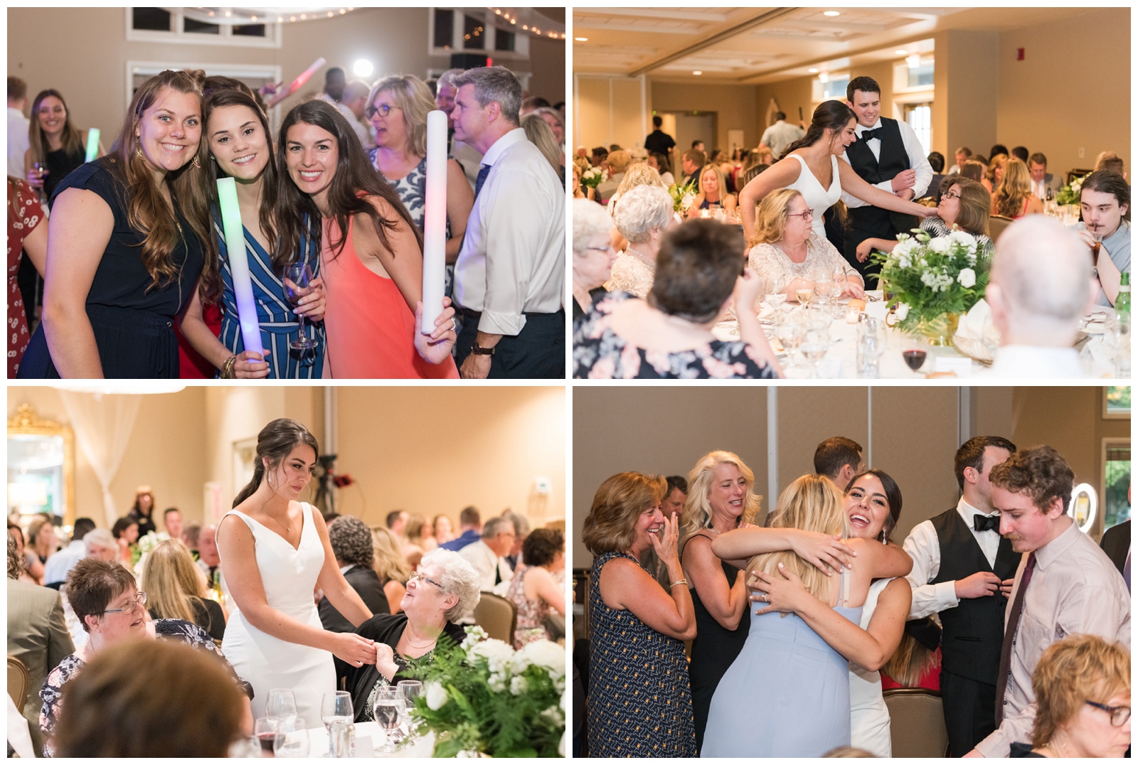 bride visits with wedding guests during Ohio wedding reception photographed by Pipers Photography