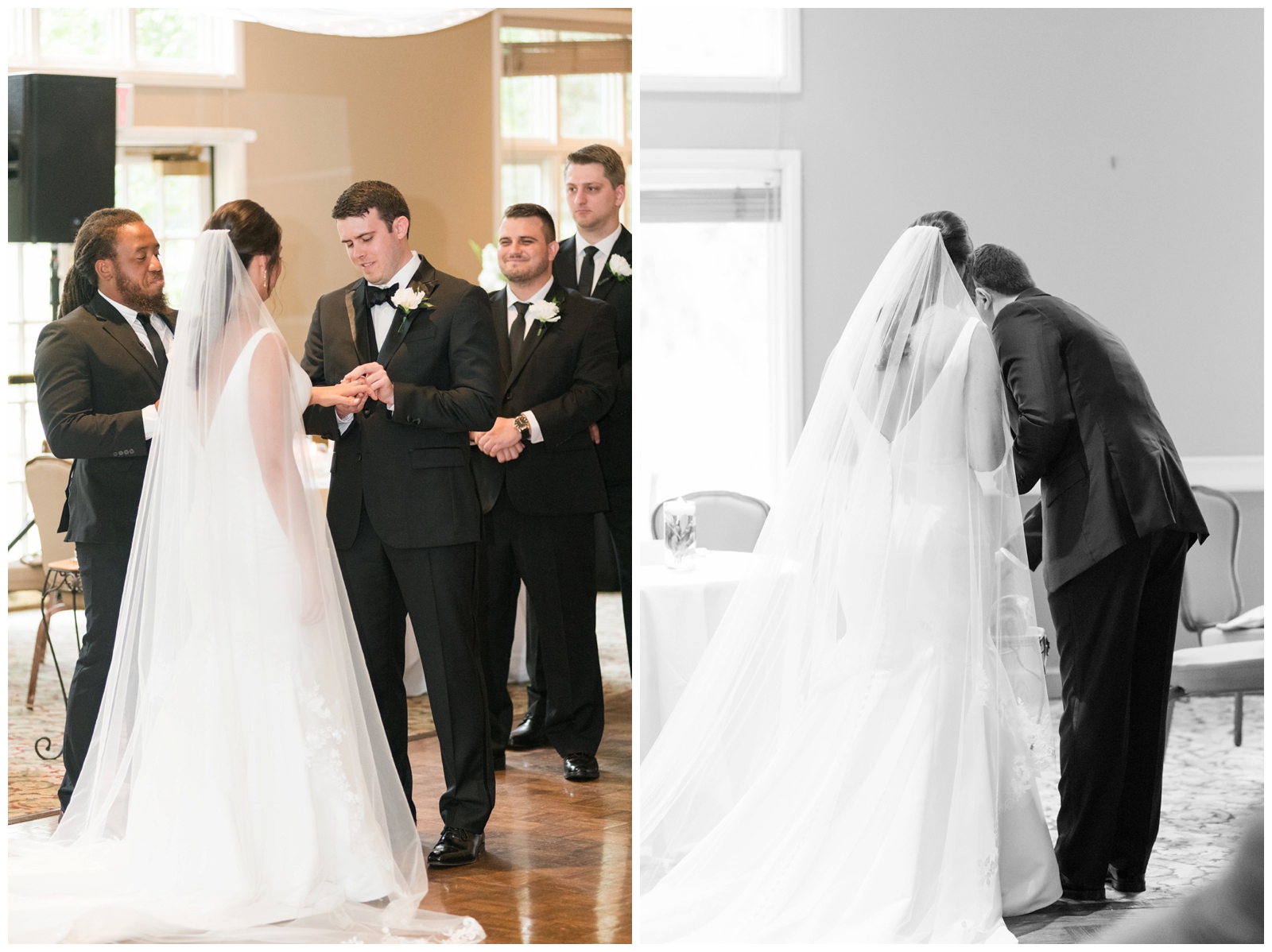 bride and groom exchange rings during wedding ceremony at Brookside Golf and Country Club 