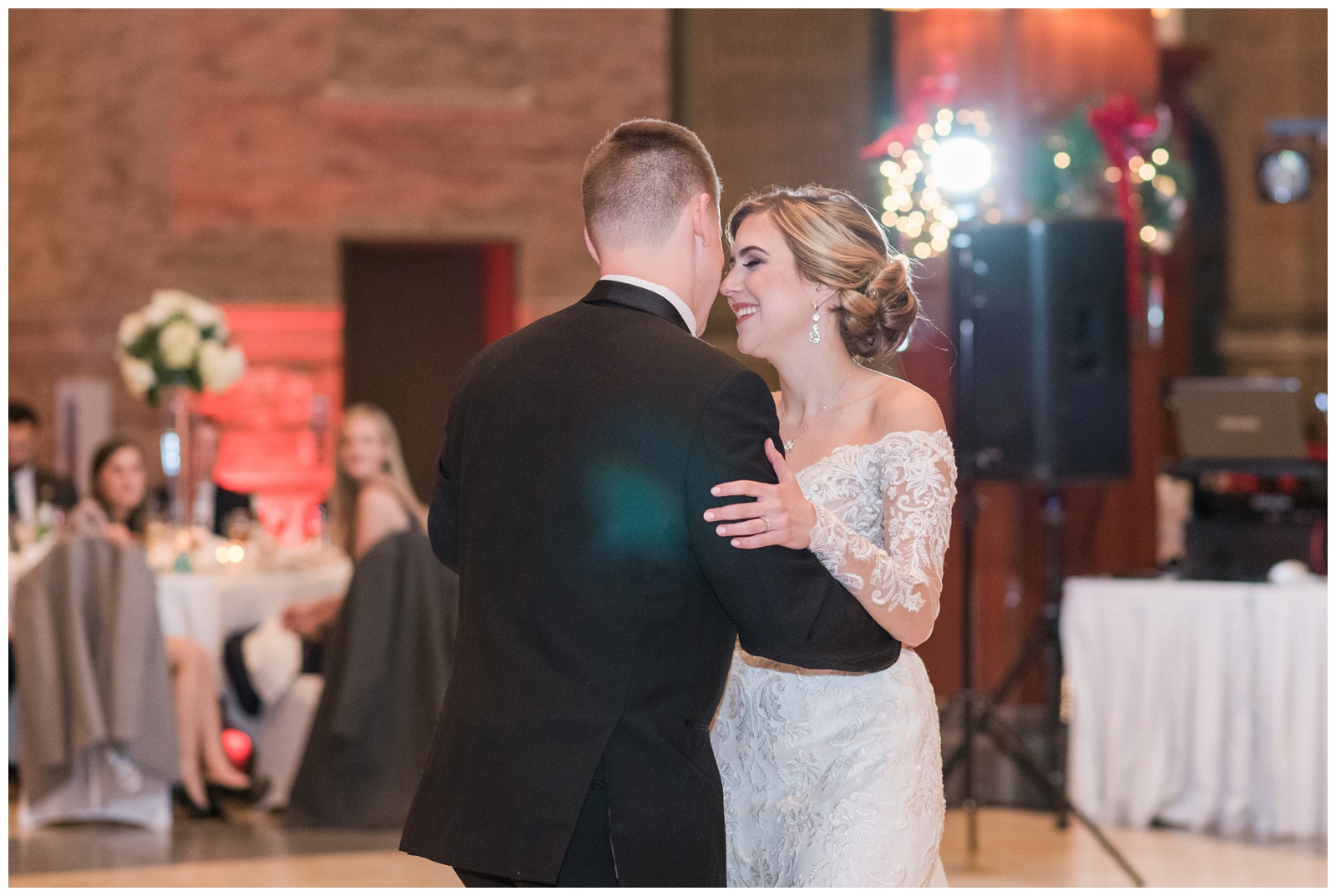 bride and groom's first dance at St. Charles Preparatory School reception