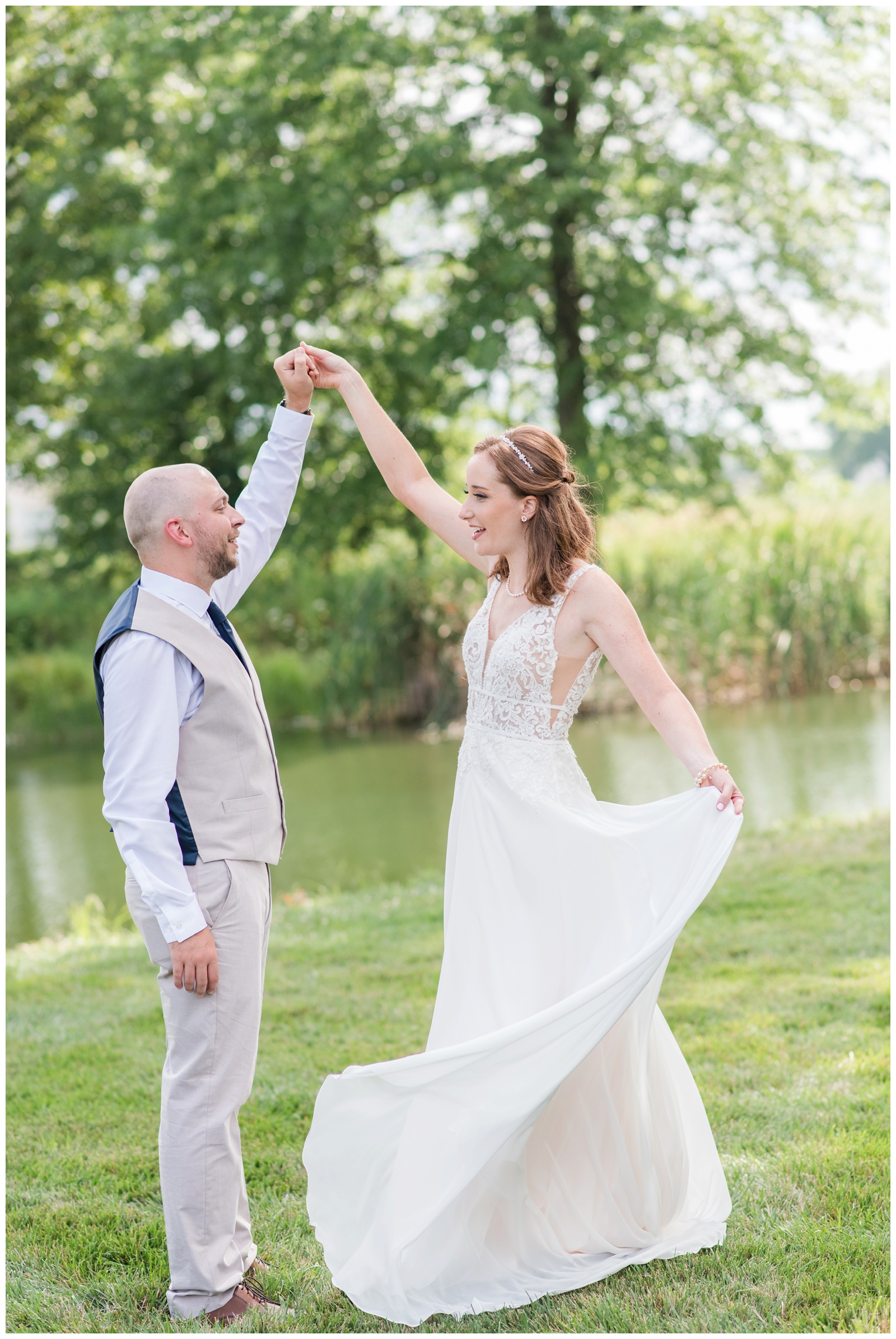 New Albany OH couple dances during wedding portraits