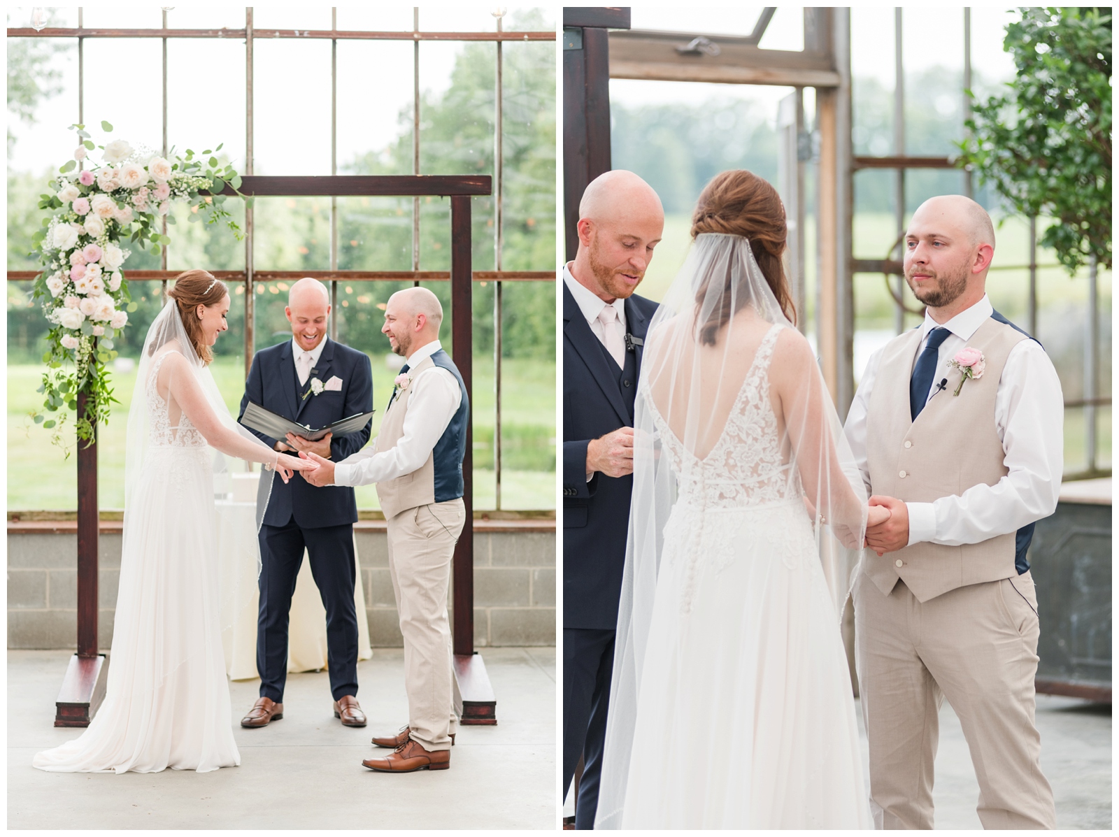 bride and groom exchange vows during Oak Grove Jorgensen Farms wedding ceremony